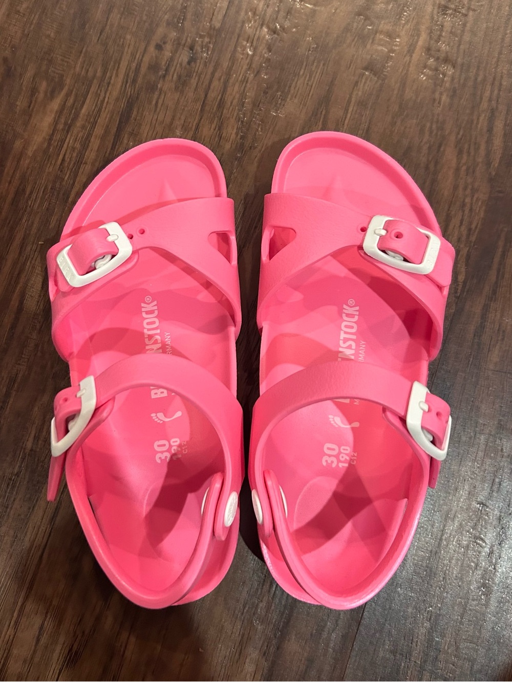 Birkenstock Kids Rio Sandals - Hot Pink with White Buckles. Never Worn! Sz:12